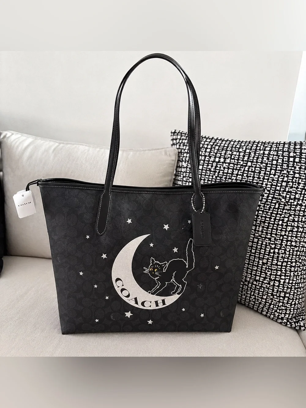 COACH Black Moon & Cat Signature Tote Bag